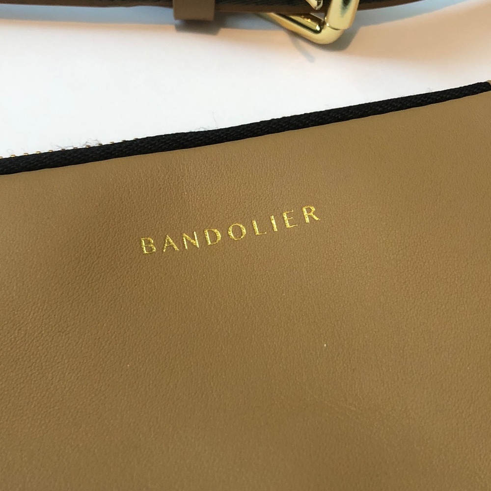 Bandolier tan mini crossbody bag/red & green strap - Picture 2 of 6